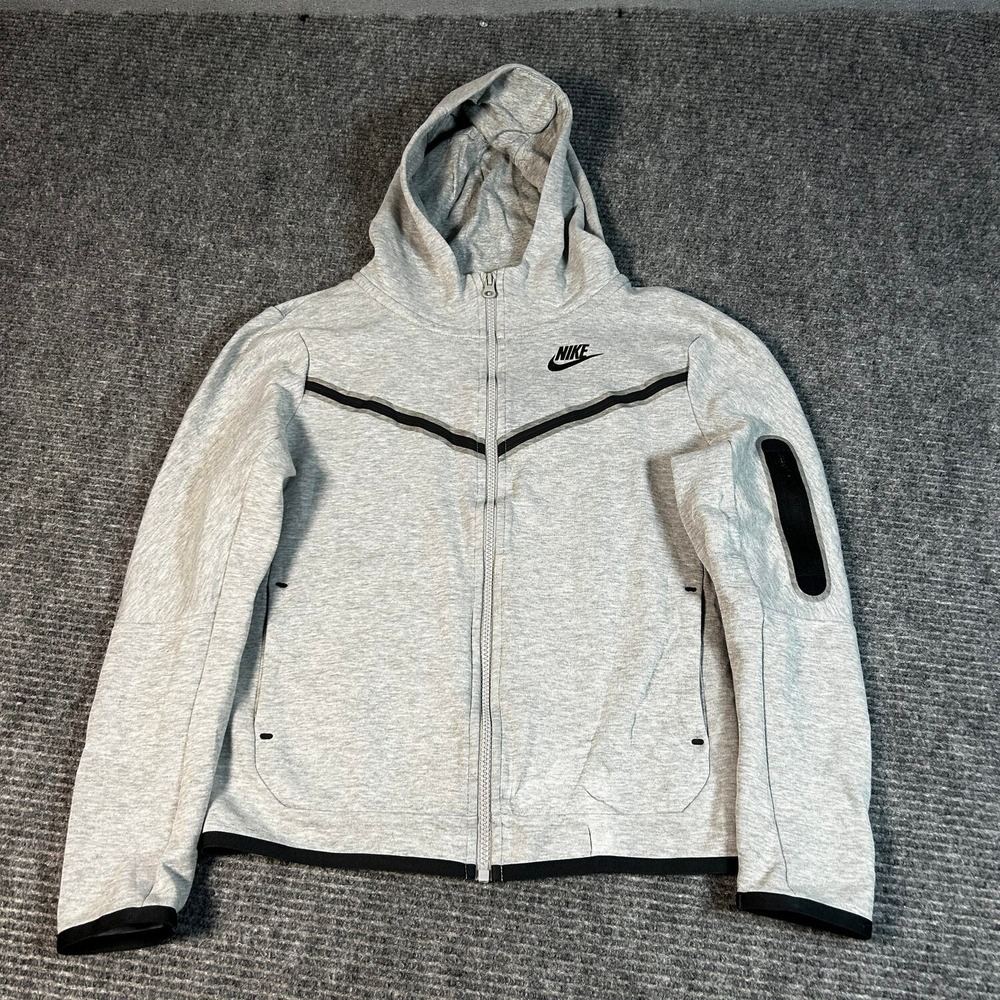 Nike Tech Fleece Hoodie Mens Large Grey Excellent Full Zip Chevron Zip Pocket